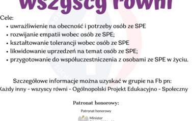 II edycja Og&oacute;lnopolskiego projektu edukacyjno - społecznego "Każdy inny - wszyscy r&oacute;wni" 1