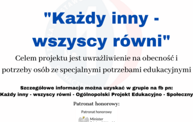 II edycja Og&oacute;lnopolskiego projektu edukacyjno - społecznego "Każdy inny - wszyscy r&oacute;wni" 2